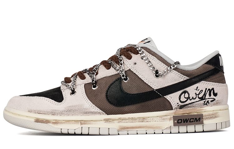Buy 【訂製球鞋】 Nike Dunk Low 帆布 煙燻咖啡 拼色 塗鴉 復古 龐克 做舊 低幫 板鞋 男款 灰棕色