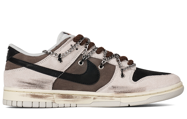 Order 【訂製球鞋】 Nike Dunk Low 帆布 煙燻咖啡 拼色 塗鴉 復古 龐克 做舊 低幫 板鞋 男款 灰棕色