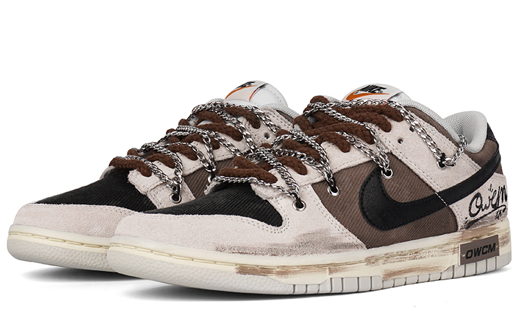 Lookbook 【訂製球鞋】 Nike Dunk Low 帆布 煙燻咖啡 拼色 塗鴉 復古 龐克 做舊 低幫 板鞋 男款 灰棕色