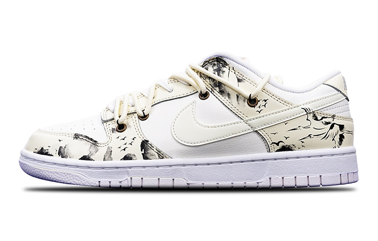 Buy 【定制球鞋】 Nike Dunk Low 國潮 中國風 潑墨大仙鶴 Vibe 解構雙鞋帶 限量特殊鞋盒 低幫 板鞋 GS 米白黑