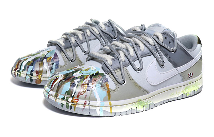 Lookbook [Zapatillas Personalizadas] Nike Dunk Low 'Gris Blanco Salpicado' DH9765-001(Team伍-女款做旧泼墨灰白)
