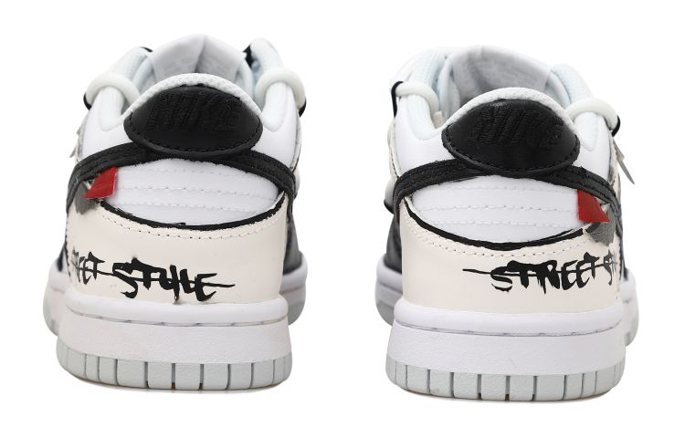 Shop 【客製球鞋】Nike Dunk Low 星星貼布字母 OW風 街頭做舊解構風 禮盒低筒板鞋 GS 黑白灰