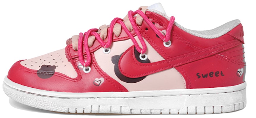 【定制球鞋】 Nike Dunk Low 草莓熊 可愛 愛心 玫紅 解構鞋帶 低筒 板鞋 GS 紅白 Buy 【定制球鞋】 Nike Dunk Low 草莓熊 可愛 愛心 玫紅 解構鞋帶 低筒 板鞋 GS 紅白