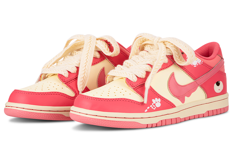 Lookbook 【訂製球鞋】 Nike Dunk Low 清新少女 草莓花 奶油小熊 復古潮流 休閒 低筒 板鞋 GS 黃紅