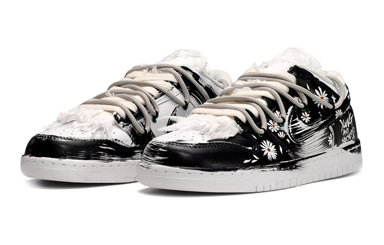 Lookbook [Sepatu Kustom] Nike Dunk Low 'Street Graffiti Little Daisy Hitam Putih Abu' DH9765-100(TeamE-女款小雏菊黑白灰)