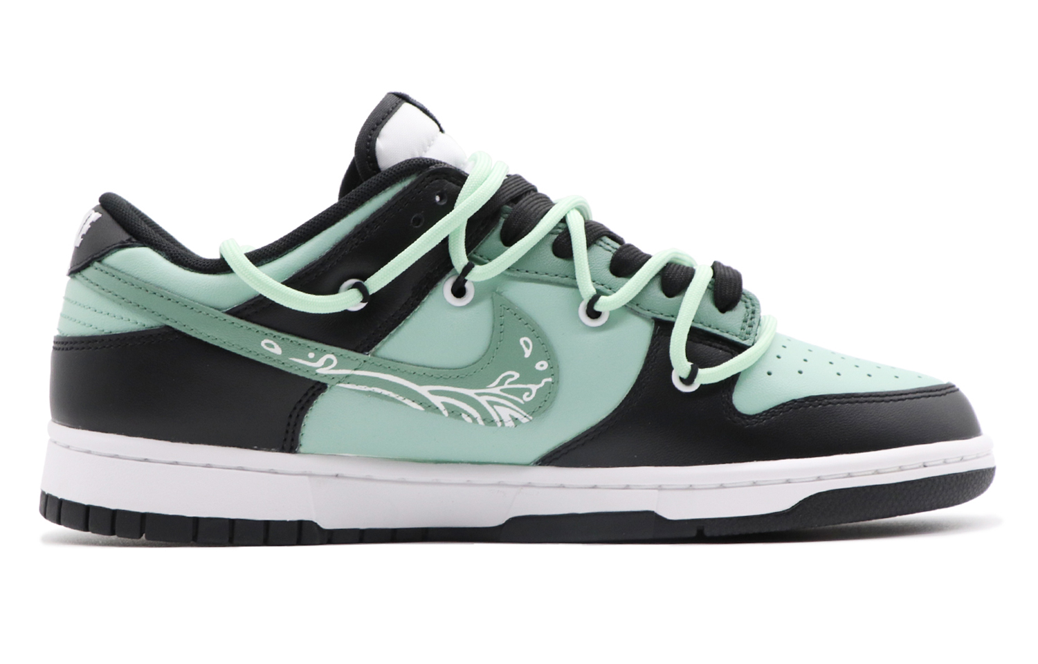 Order [定制鞋款] 耐克Dunk低帮'夏漾波纹黑白绿' DD1391-100(Team98-男款盛夏水纹)