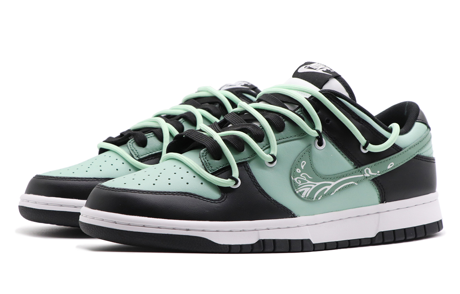 Lookbook [定制鞋款] 耐克Dunk低帮'夏漾波纹黑白绿' DD1391-100(Team98-男款盛夏水纹)