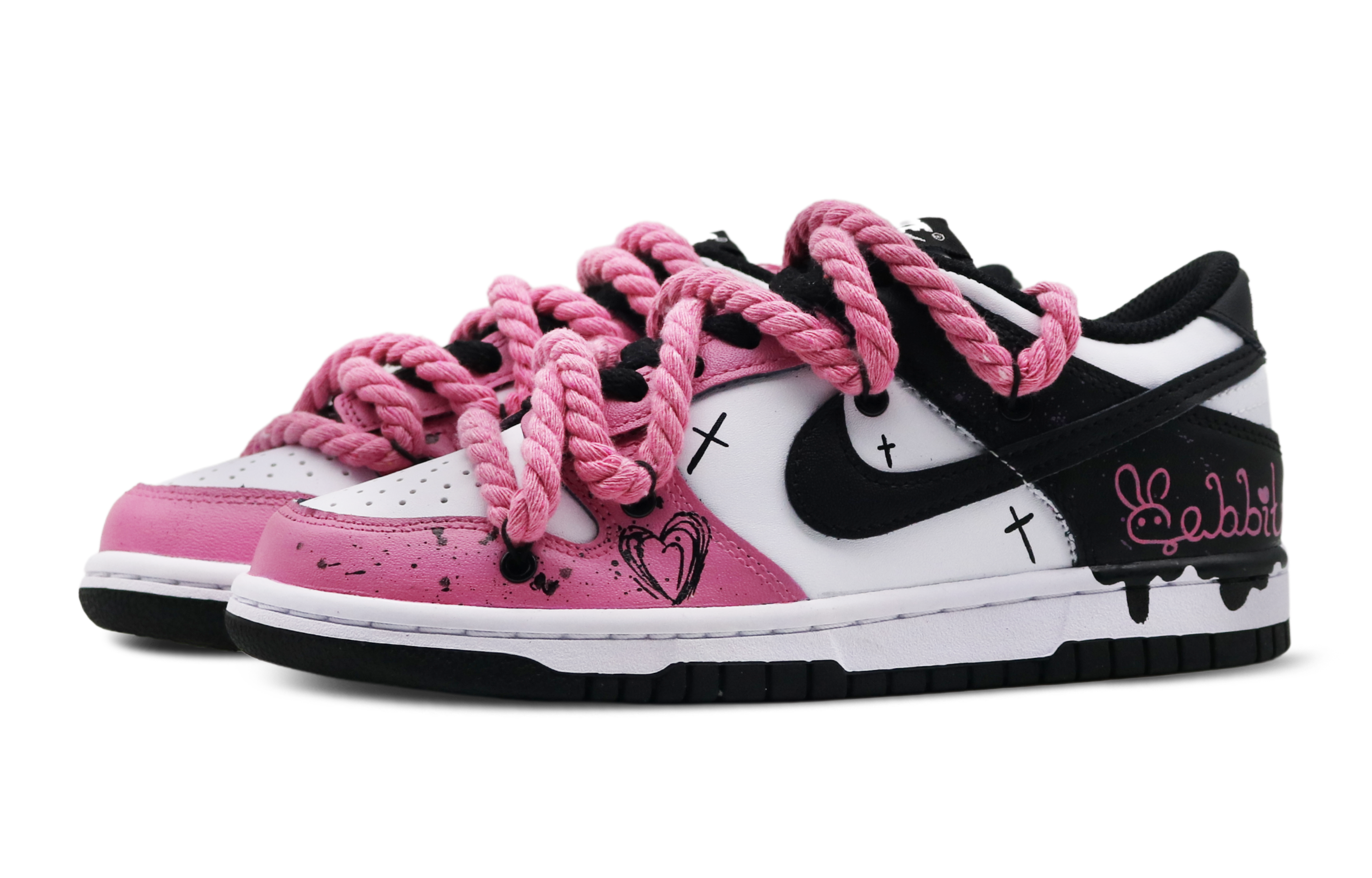 Lookbook [Zapatos Personalizados] Nike Dunk Low 'Sweet Gothic Graffiti Negro Rosa' CW1590-100(Team8-女款甜酷萝莉粉黑)