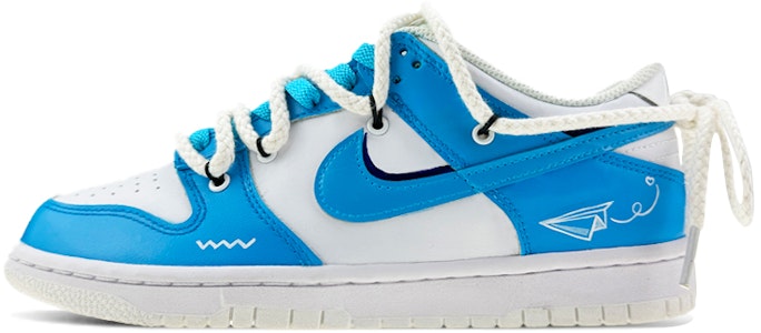 【定制球鞋】 Nike Dunk Low 紙飛機 解構鞋帶 線條 愛心 低幫 板鞋 GS 北卡藍 Buy 【定制球鞋】 Nike Dunk Low 紙飛機 解構鞋帶 線條 愛心 低幫 板鞋 GS 北卡藍