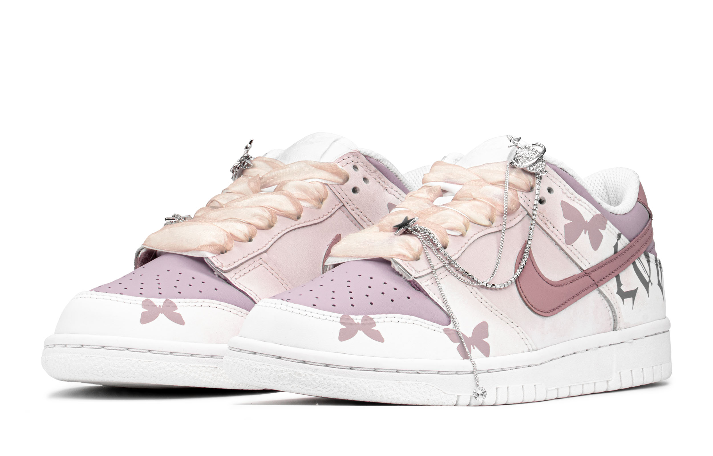 Lookbook 【定制球鞋】Nike Dunk Low 情人節禮盒 解構 蝴蝶 絲綢 低幫 板鞋 GS 粉白