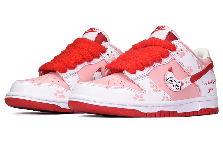 Shop [Kasut Custom] Nike Dunk Low 'Hari Valentine Cetakan Tapak Kucing' DD1391-600(TeamE-男款猫爪白粉红)