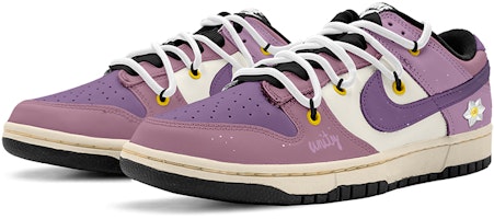【定制球鞋】Nike Dunk Low 情人節 解構鞋帶 氧化做舊 水仙花 低幫 板鞋 GS 紫色 Lookbook 【定制球鞋】Nike Dunk Low 情人節 解構鞋帶 氧化做舊 水仙花 低幫 板鞋 GS 紫色