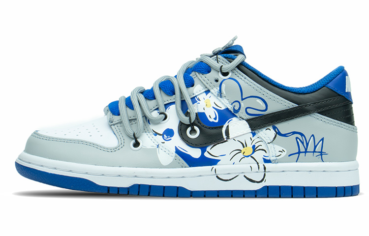 Buy 【定製球鞋】Nike Dunk Low 情人節禮盒 解構 克萊因藍 塗鴉 清新小雛菊 低幫 板鞋 GS 白灰藍