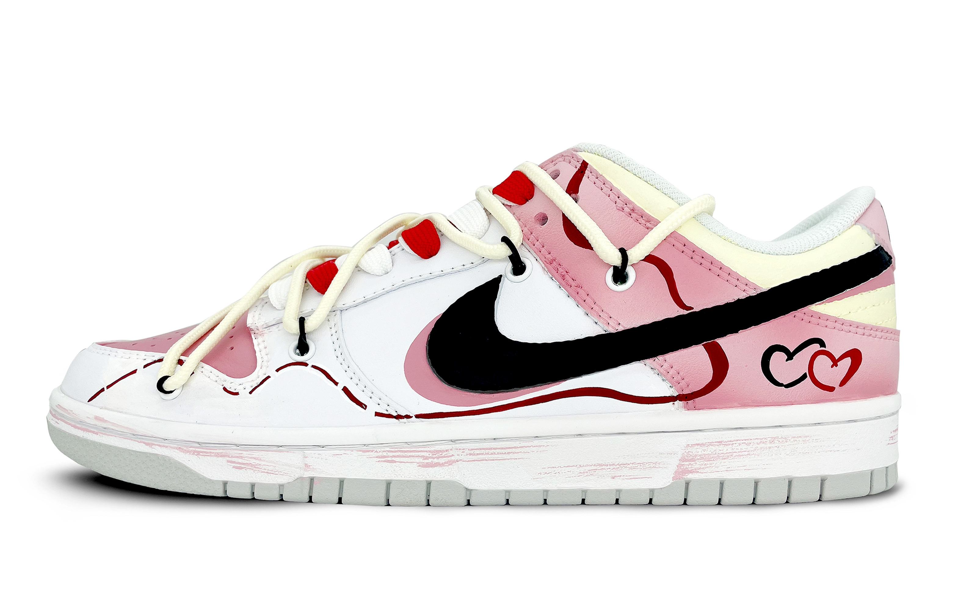 Buy 【定製球鞋】Nike Dunk Low 情人結 七夕 復古解構 嘻哈 辣妹風 甜酷 潮流塗鴉 簡約 防滑耐磨 低筒 滑板鞋 GS 粉白