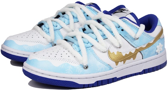 【客製球鞋】Nike Dunk Low 情人節主題 雪花 潑墨流淌 毛絨鞋帶 低幫 板鞋 男女同款 白藍金 Lookbook 【客製球鞋】Nike Dunk Low 情人節主題 雪花 潑墨流淌 毛絨鞋帶 低幫 板鞋 男女同款 白藍金