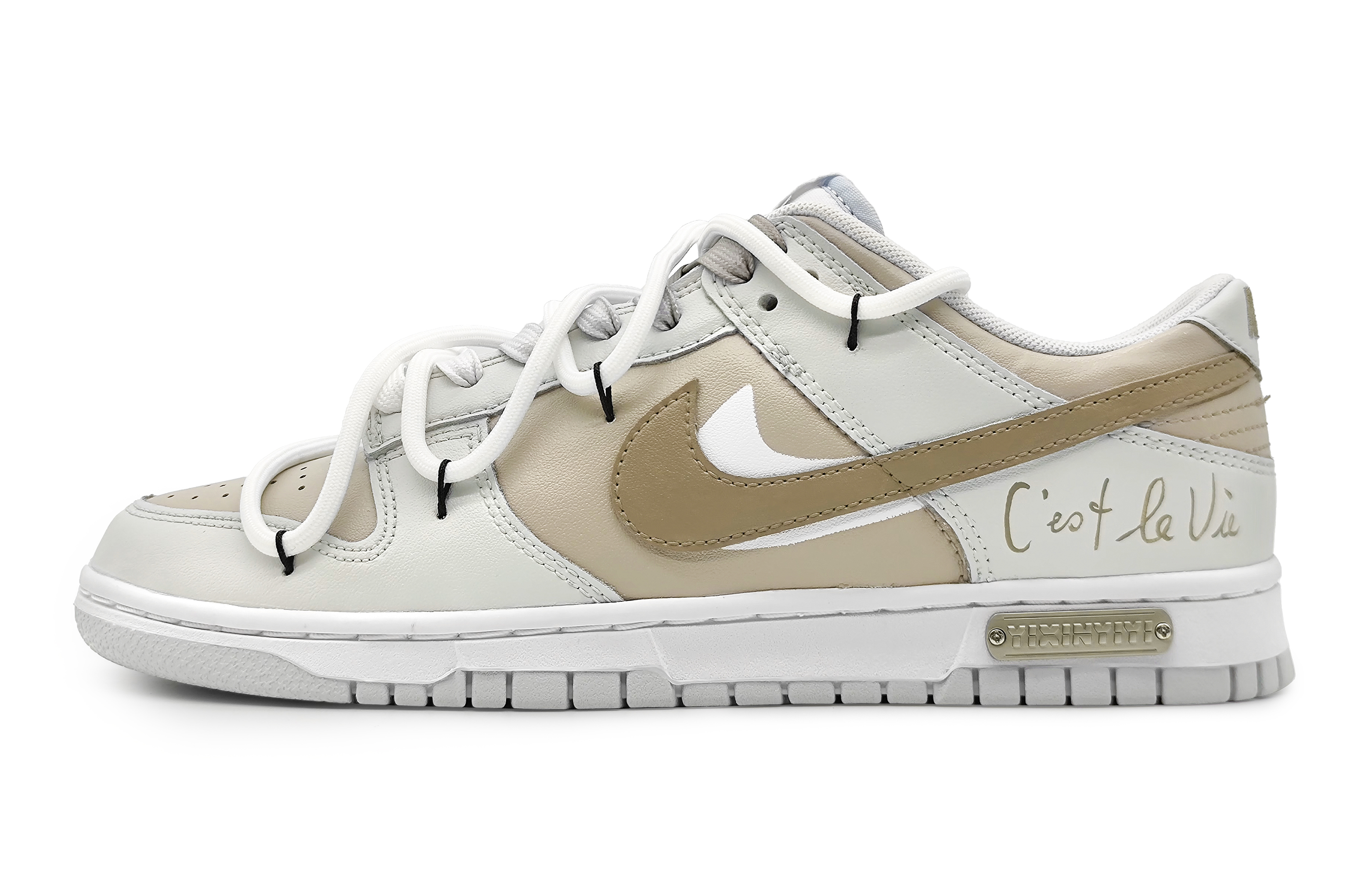 Buy 【客製球鞋】Nike Dunk Low 朦朧香草 布丁可可 簡約小清新 雙勾 解構雙鞋帶 低筒 板鞋 GS 棕灰