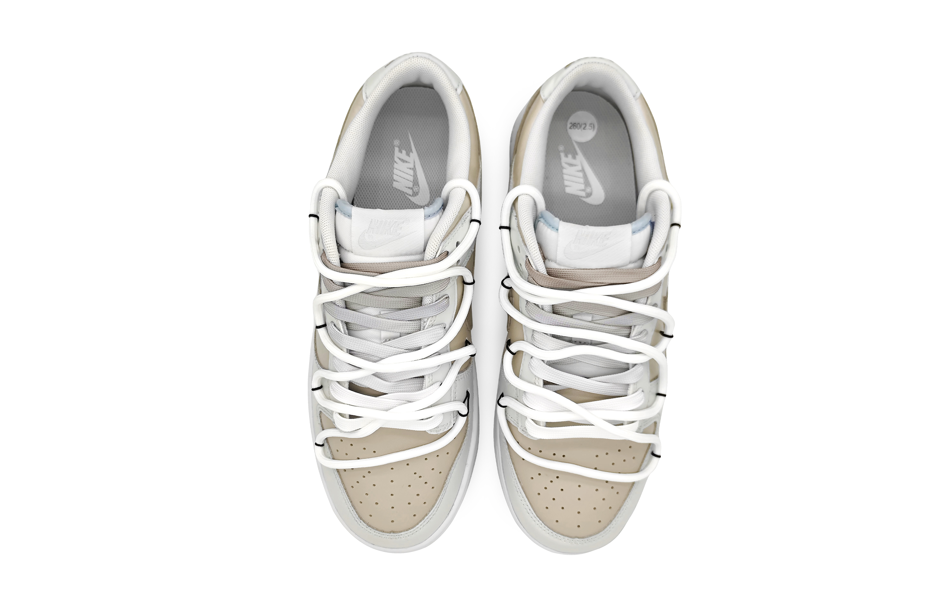 Shop 【客製球鞋】Nike Dunk Low 朦朧香草 布丁可可 簡約小清新 雙勾 解構雙鞋帶 低筒 板鞋 GS 棕灰