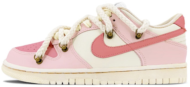 【定制球鞋】Nike Dunk Low 浸染 鞋帶解構 高街 vibe風氧化做舊 低幫 板鞋 GS 粉白 Buy 【定制球鞋】Nike Dunk Low 浸染 鞋帶解構 高街 vibe風氧化做舊 低幫 板鞋 GS 粉白