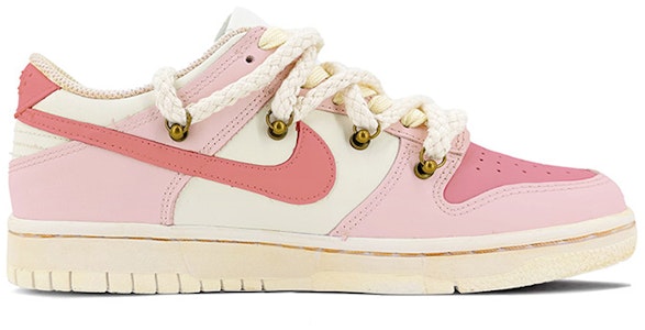 【定制球鞋】Nike Dunk Low 浸染 鞋帶解構 高街 vibe風氧化做舊 低幫 板鞋 GS 粉白 Order 【定制球鞋】Nike Dunk Low 浸染 鞋帶解構 高街 vibe風氧化做舊 低幫 板鞋 GS 粉白