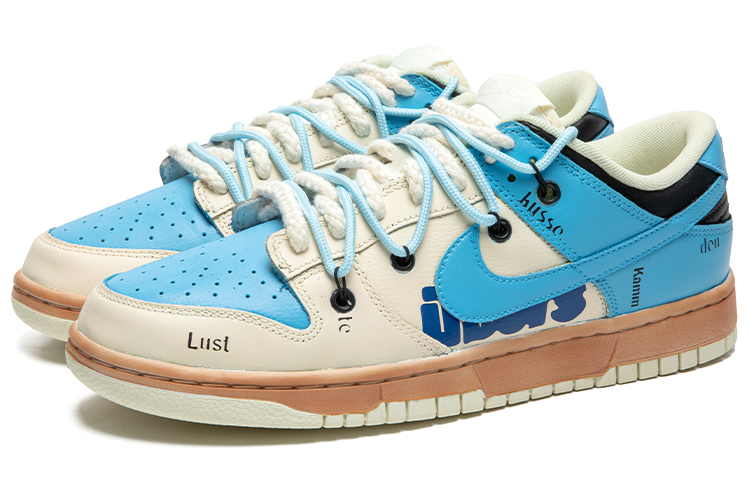 Lookbook [Sepatu Kustom] Nike Dunk Low 'Vintage Stripe Biru' DJ6188-100(TeamB-男款街头米蓝)