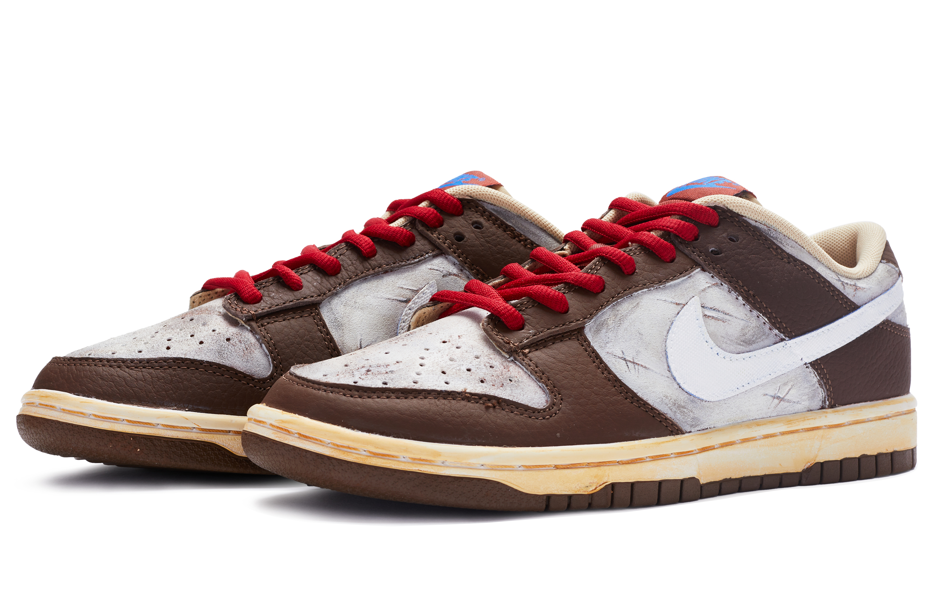 Lookbook 【客製化球鞋】 Nike Dunk Low 美式復古風 街頭風格 懷舊磨損 手繪噴繪 低筒 運動鞋 男款 白棕色