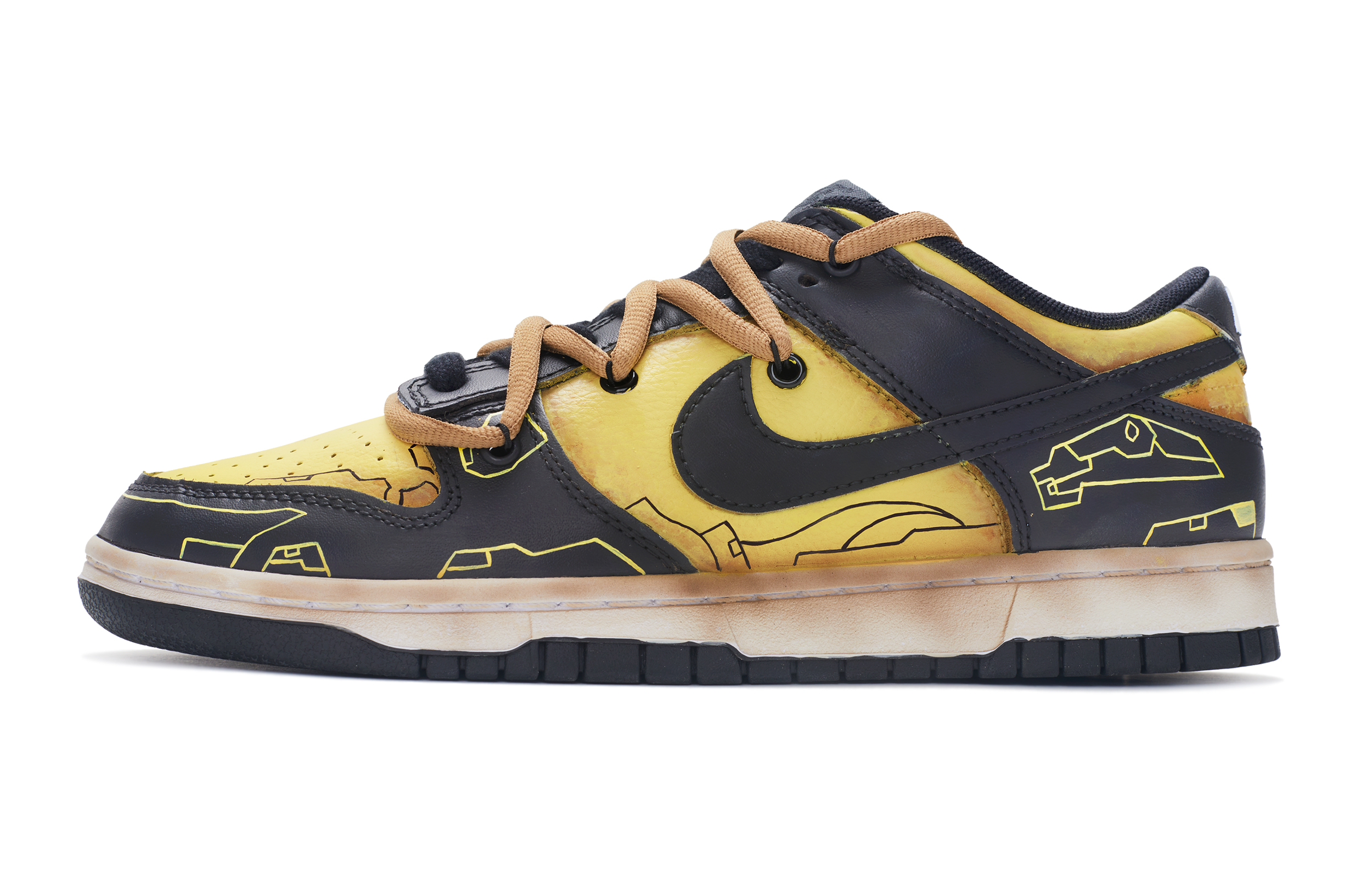 Buy [Sepatu Custom] Nike Dunk Low 'Wasteland Hitam-Kuning' DH9765-002(TeamR-女款机械战甲黑黄)