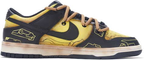 【定制球鞋】Nike Dunk Low 機械戰甲 廢土風 解構鞋帶 手繪噴繪 低幫 板鞋 GS 黑黃 Order 【定制球鞋】Nike Dunk Low 機械戰甲 廢土風 解構鞋帶 手繪噴繪 低幫 板鞋 GS 黑黃