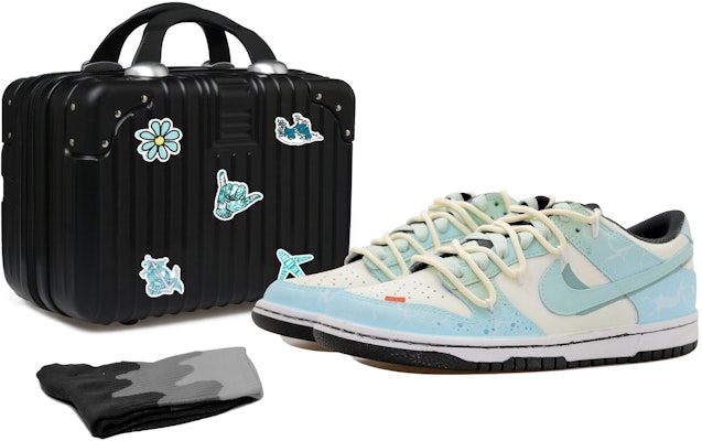 【訂製球鞋】 Nike Dunk 低筒 OKHR 復古解構風 水波紋 保護海洋 雙鉤 防滑耐磨 板鞋 GS 黑藍 Buy 【訂製球鞋】 Nike Dunk 低筒 OKHR 復古解構風 水波紋 保護海洋 雙鉤 防滑耐磨 板鞋 GS 黑藍
