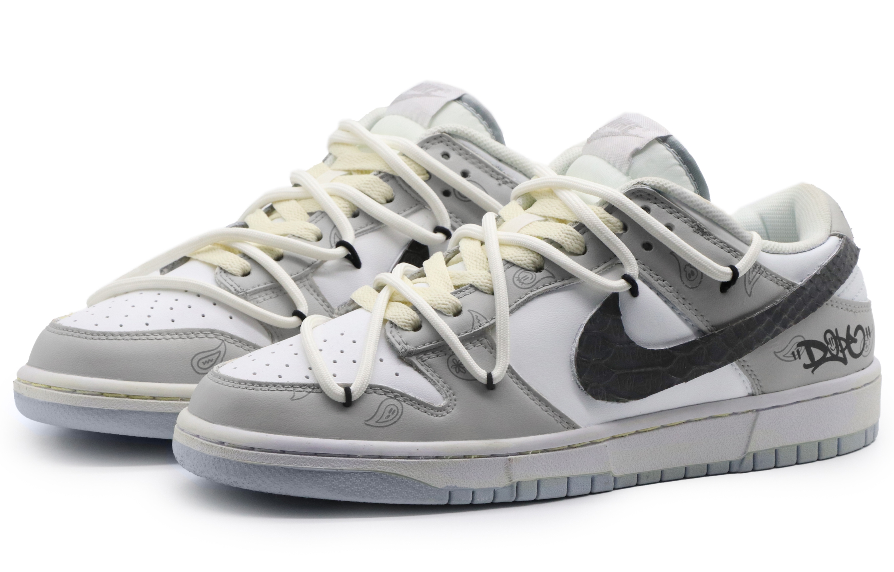 Lookbook カスタムシューズ] ナイキ ダンク ロー 'ウエストコーストペイズリー 白-灰-黒' DV0831-101(Team57-男款西海岸)