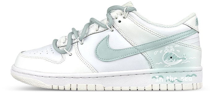 【訂製球鞋】 Nike Dunk Low 禮盒 襪子 解構雙 鞋帶 鯨魚 暈染漸變 低筒 板鞋 GS 白灰綠 Buy 【訂製球鞋】 Nike Dunk Low 禮盒 襪子 解構雙 鞋帶 鯨魚 暈染漸變 低筒 板鞋 GS 白灰綠