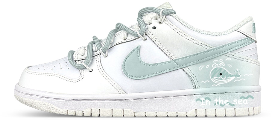 【訂製球鞋】 Nike Dunk Low 禮盒 襪子 解構雙 鞋帶 鯨魚 暈染漸變 低筒 板鞋 GS 白灰綠 Buy 【訂製球鞋】 Nike Dunk Low 禮盒 襪子 解構雙 鞋帶 鯨魚 暈染漸變 低筒 板鞋 GS 白灰綠