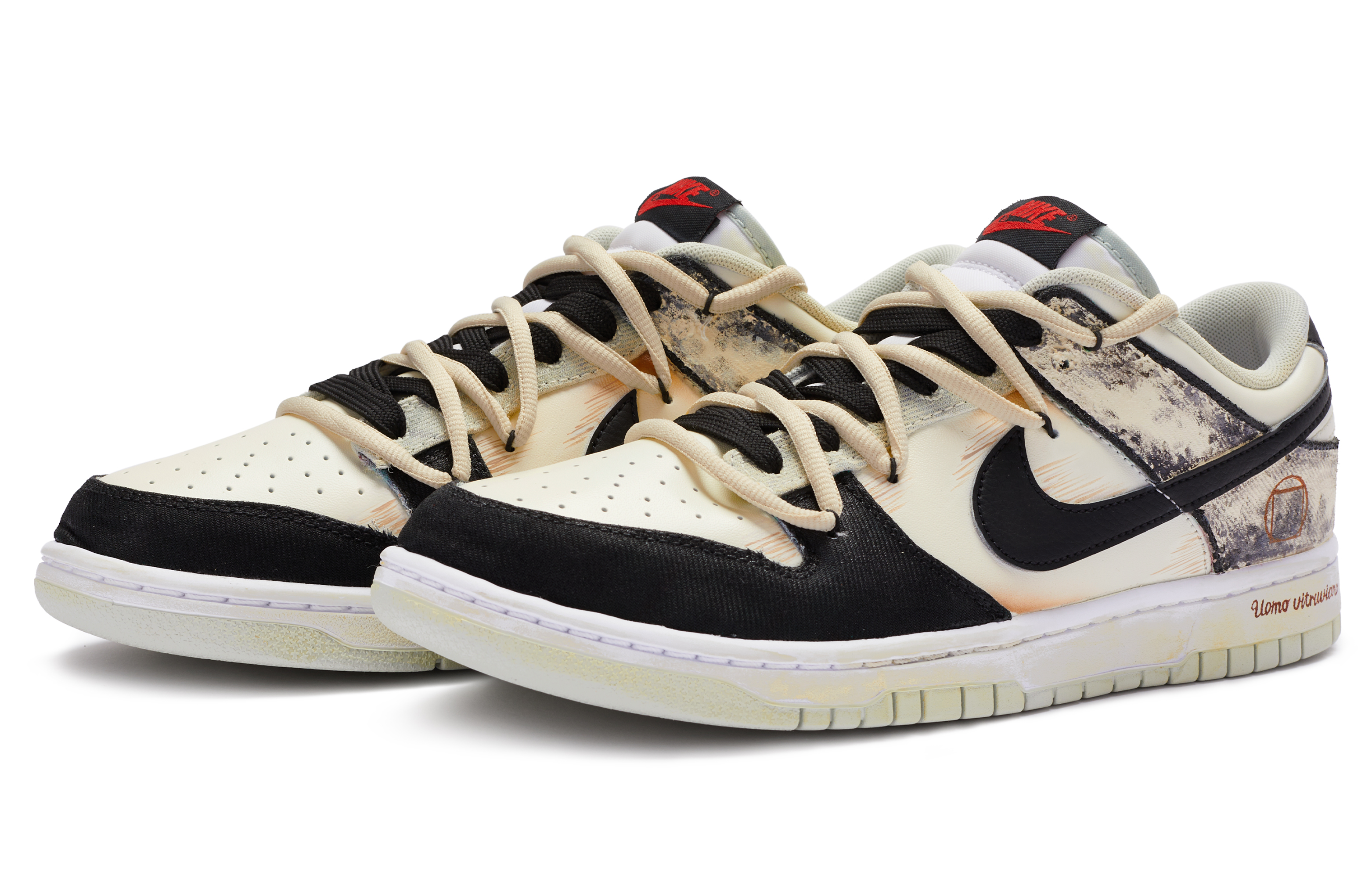 Lookbook [Zapatos Personalizados] Nike Dunk Low 'Blanco-Negro Renacimiento' DV0827-100(TeamR-男款卡农比例)