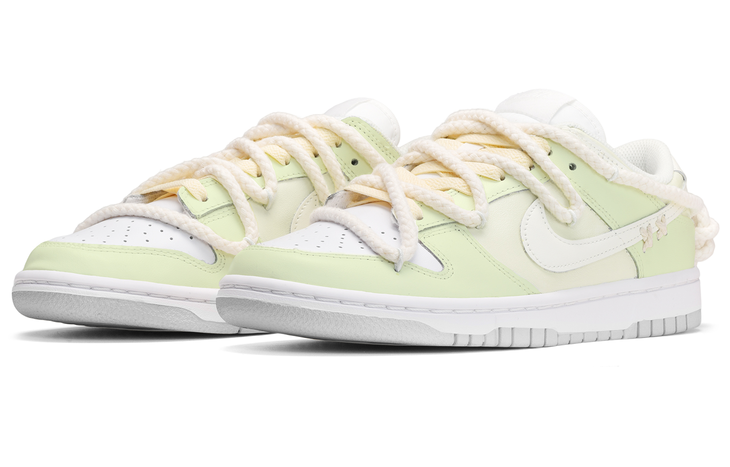 Lookbook 나이키 덩크 로우 '화이트-그린-옐로우 자수' (커스텀) DV0831-101(TeamE-男款芝芝青提白青黄QD)