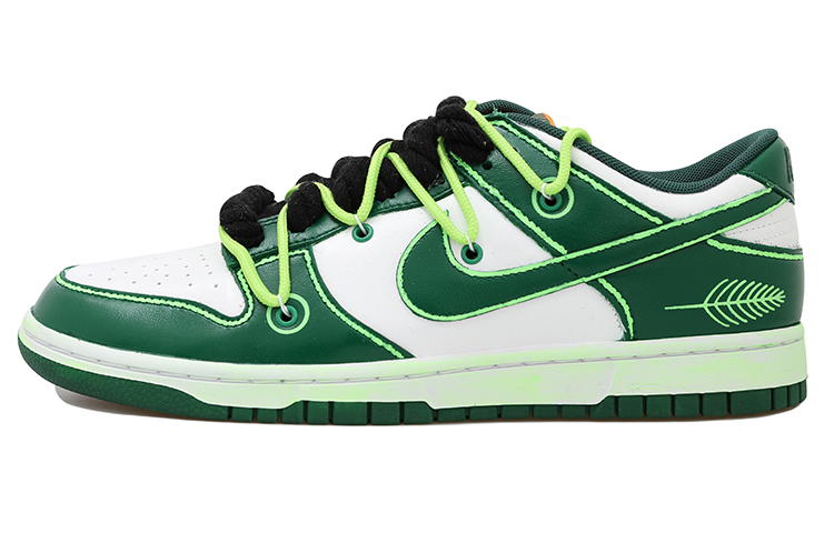 Order 【定制球鞋】Nike Dunk Low OKHR 粗麻繩 手繪 葉子 二次元 低筒 板鞋 男款 白螢光綠
