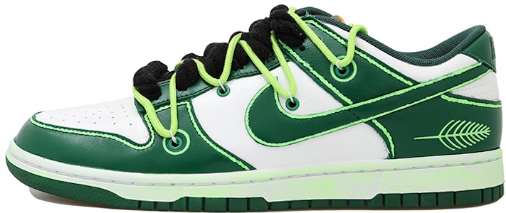【定制球鞋】Nike Dunk Low OKHR 粗麻繩 手繪 葉子 二次元 低筒 板鞋 男款 白螢光綠 Order 【定制球鞋】Nike Dunk Low OKHR 粗麻繩 手繪 葉子 二次元 低筒 板鞋 男款 白螢光綠
