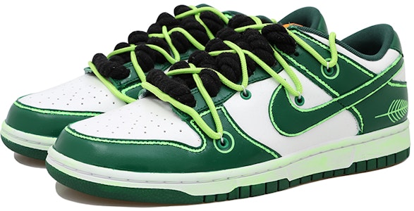 【定制球鞋】Nike Dunk Low OKHR 粗麻繩 手繪 葉子 二次元 低筒 板鞋 男款 白螢光綠 Shop 【定制球鞋】Nike Dunk Low OKHR 粗麻繩 手繪 葉子 二次元 低筒 板鞋 男款 白螢光綠