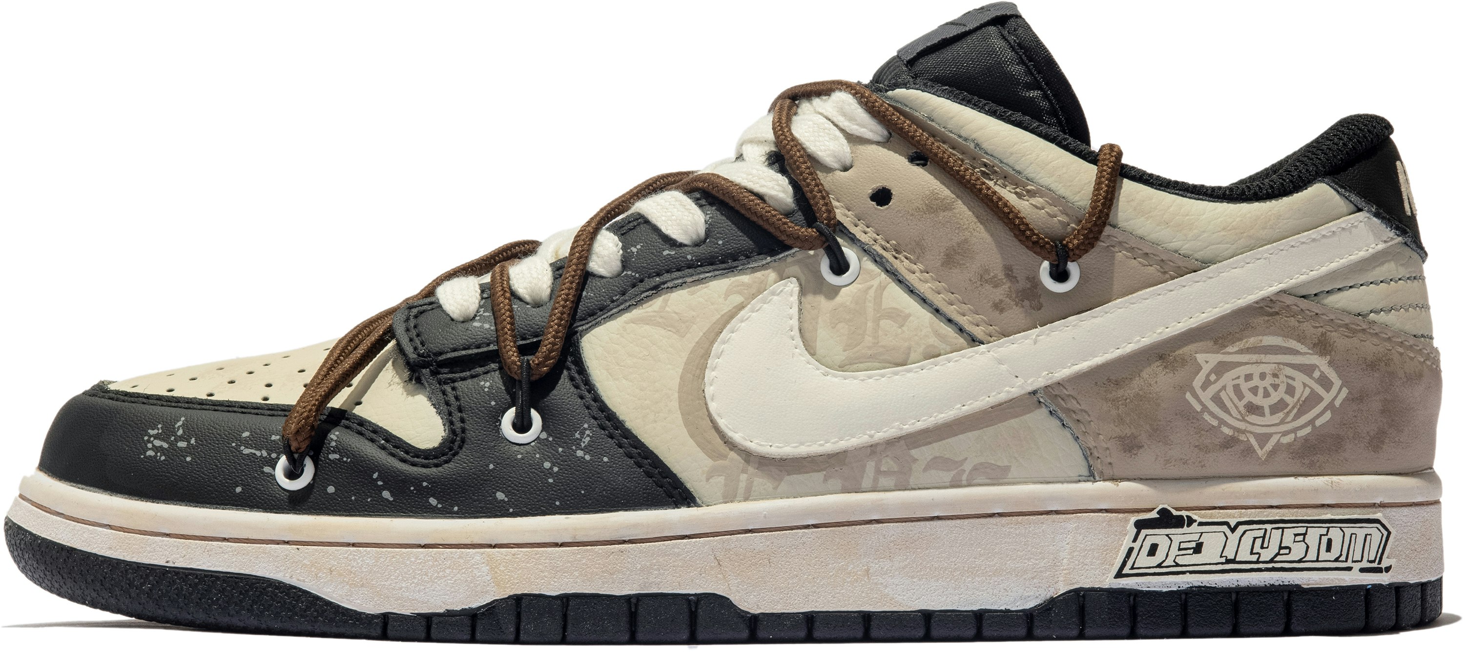 custom-shoes-nike-dunk-low-white-black-brown-graffiti