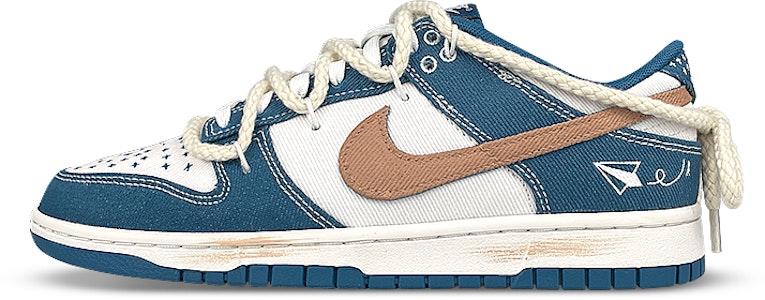 【定制球鞋】Nike Dunk Low 是在玩鞋 飛機 塗鴉 牛仔 復古做舊 解構麻繩鞋帶 低幫 板鞋 男款 白藍棕 Buy 【定制球鞋】Nike Dunk Low 是在玩鞋 飛機 塗鴉 牛仔 復古做舊 解構麻繩鞋帶 低幫 板鞋 男款 白藍棕