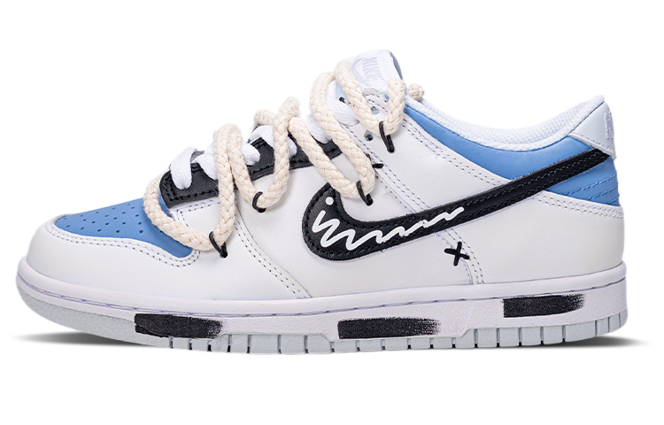 Buy 【訂製球鞋】Nike Dunk Low 塗鴉風 曲線swoosh 休閒 低筒 滑板鞋 GS 白藍