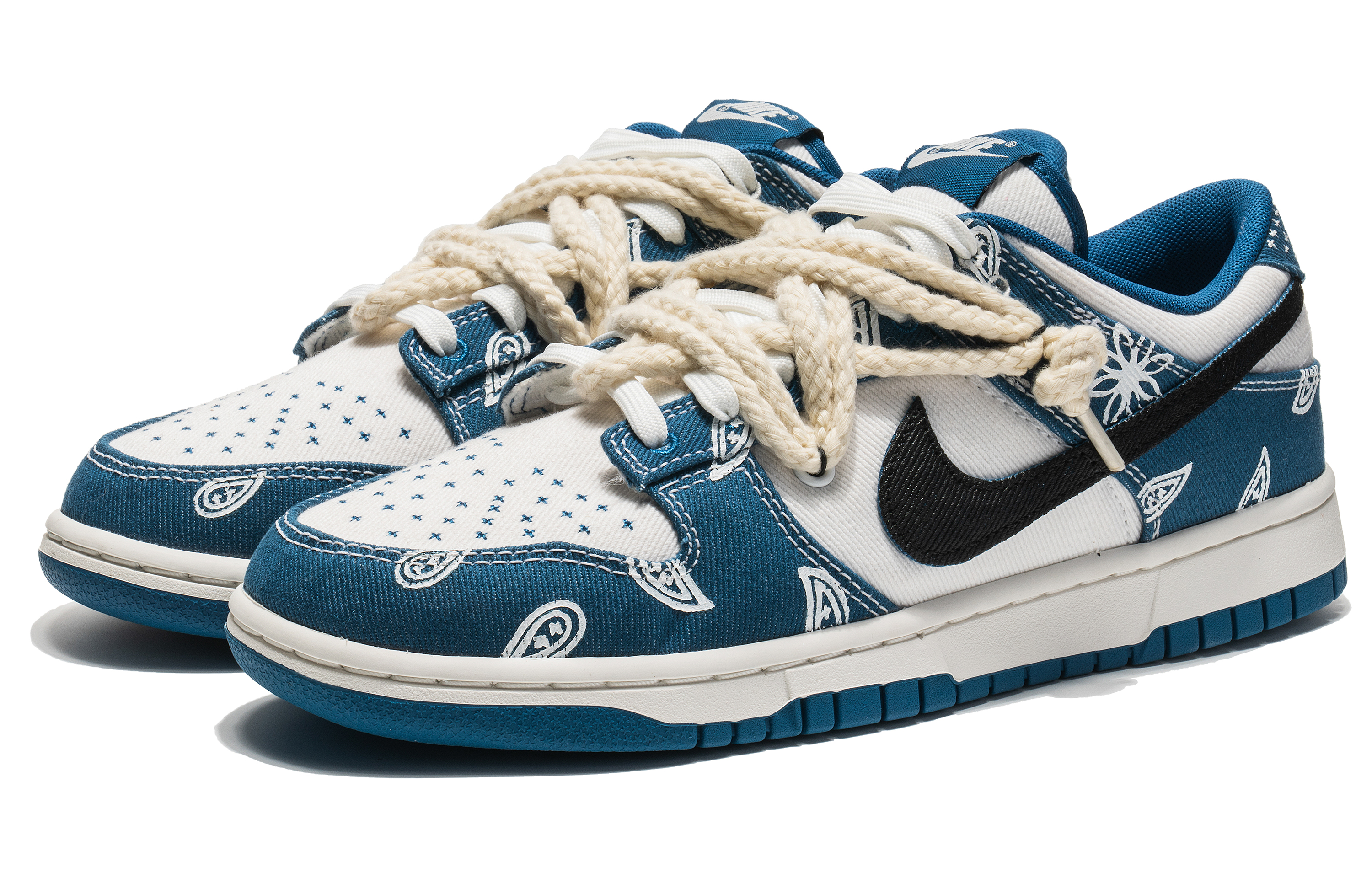 Lookbook [Sepatu Custom] Nike Dunk Low 'Putih Biru Paisley' DV0834-101(TeamB-牛仔腰果花S-BOX)