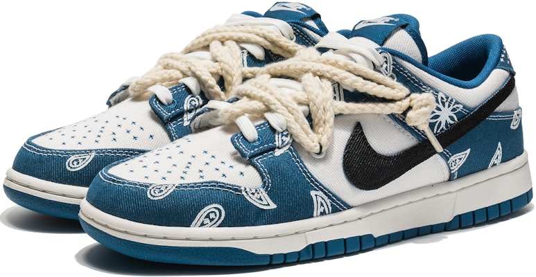 【定製球鞋】 Nike Dunk Low 野鶴製造 解構主題 牛仔腰果花 花式繫帶 特殊禮盒 低筒 板鞋 男款 白藍 Lookbook 【定製球鞋】 Nike Dunk Low 野鶴製造 解構主題 牛仔腰果花 花式繫帶 特殊禮盒 低筒 板鞋 男款 白藍