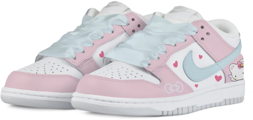 【訂製球鞋】Nike Dunk Low 天使凱蒂 絲帶鞋帶 低筒 滑板鞋 男款 白藍粉 Lookbook 【訂製球鞋】Nike Dunk Low 天使凱蒂 絲帶鞋帶 低筒 滑板鞋 男款 白藍粉