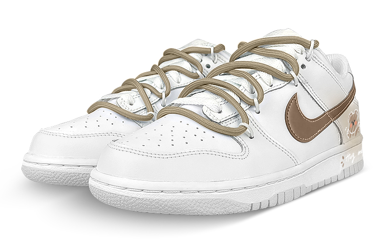 Lookbook [Kasut Custom] Nike Dunk Low 'Coklat Beruang Grafiti Putih' DV0831-101(Team47-男款拥抱熊)