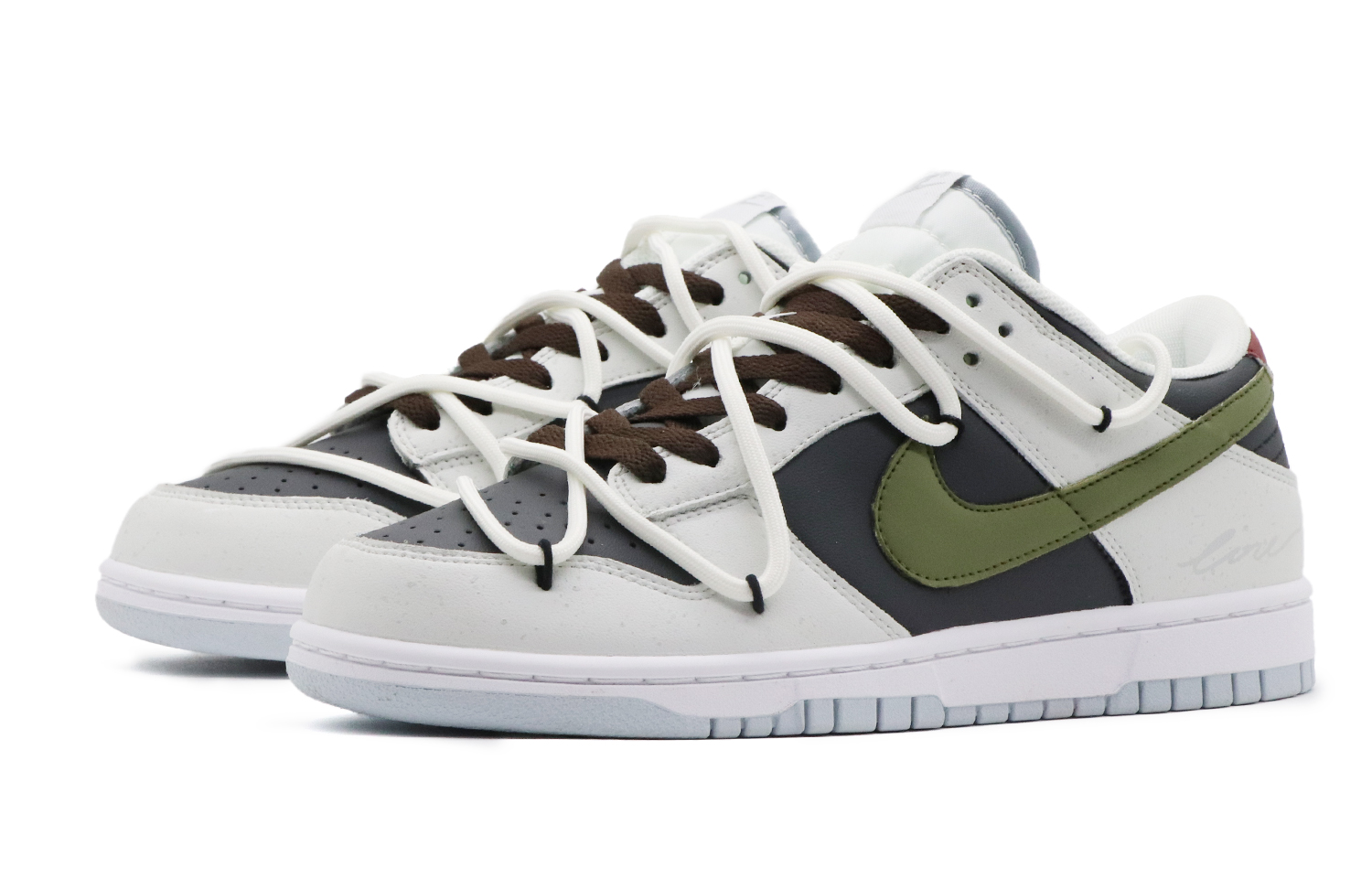Shop [Sepatu Kustom] Nike Dunk Low 'Putih Hijau Hitam' DV0831-101(Team57-男款绿野仙棕)