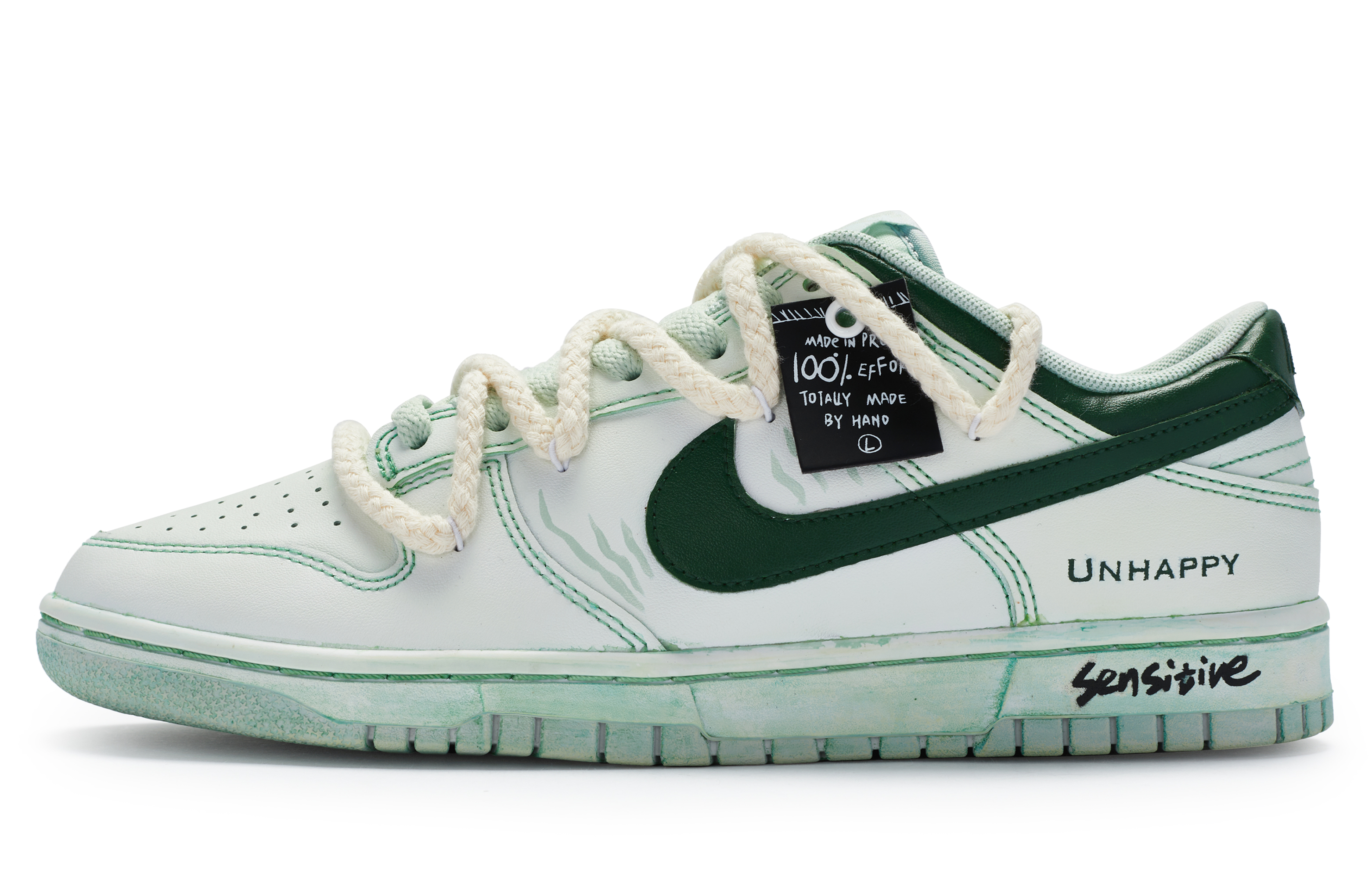 Buy 나이키 덩크 로우 '화이트 그린 이모션' (커스텀) DV0831-101(TeamR-男款敏感)