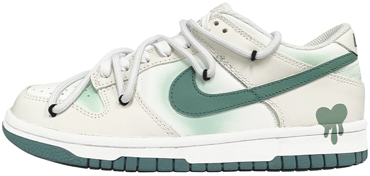 custom-shoes-nike-dunk-low-white-green-heart-graffiti