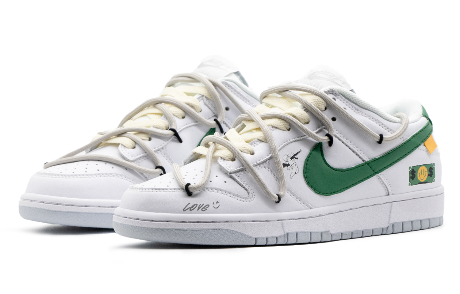 Lookbook [Sepatu Custom] Nike Dunk Low 'Putih Hijau Senyum' DV0831-101(Team57-男款美金)