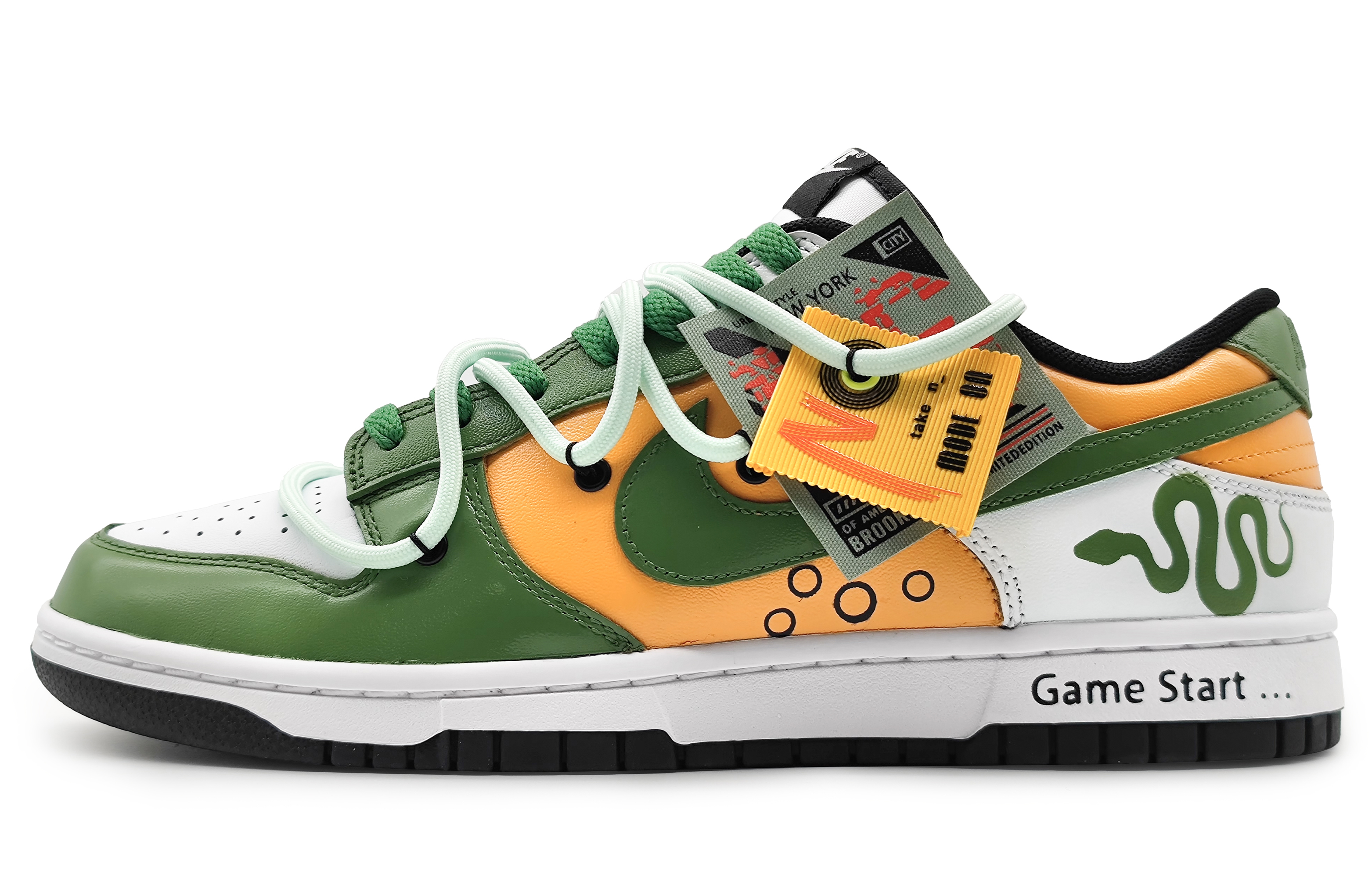 Buy [定制鞋款] 耐克Dunk低帮'白绿黄' DD1391-100(Team16-男款贪吃蛇绿)