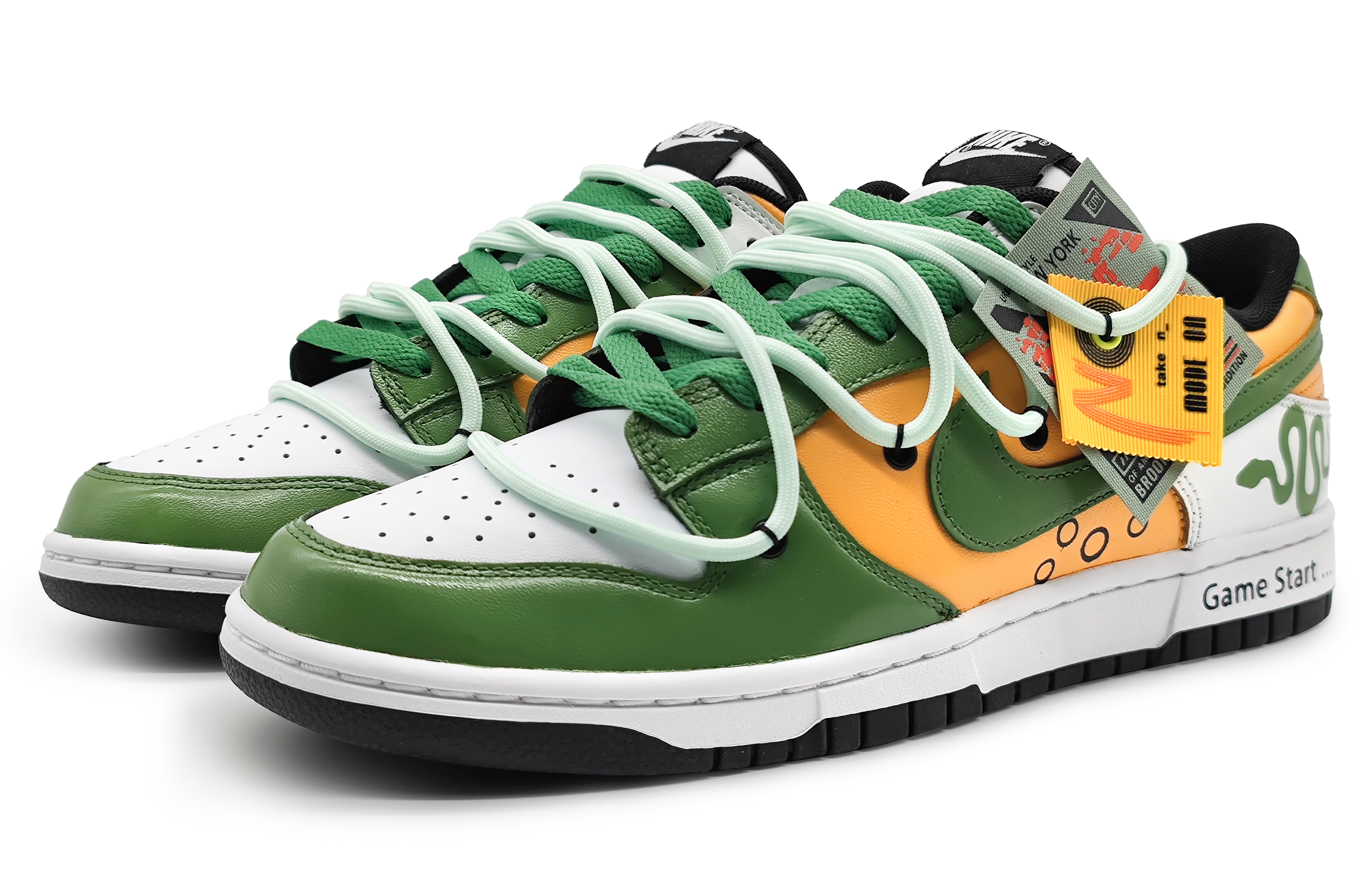 Lookbook [定制鞋款] 耐克Dunk低帮'白绿黄' DD1391-100(Team16-男款贪吃蛇绿)