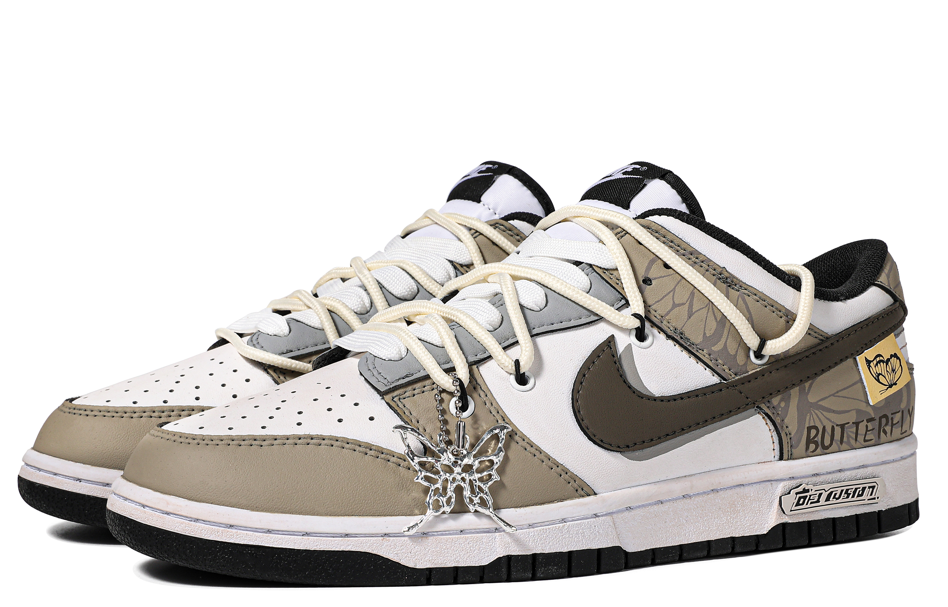 Lookbook [Zapatos Personalizados] Nike Dunk Low 'Blanco Gris Marrón' DD1391-100(TeamM-男款枯叶蝶S-BOX)